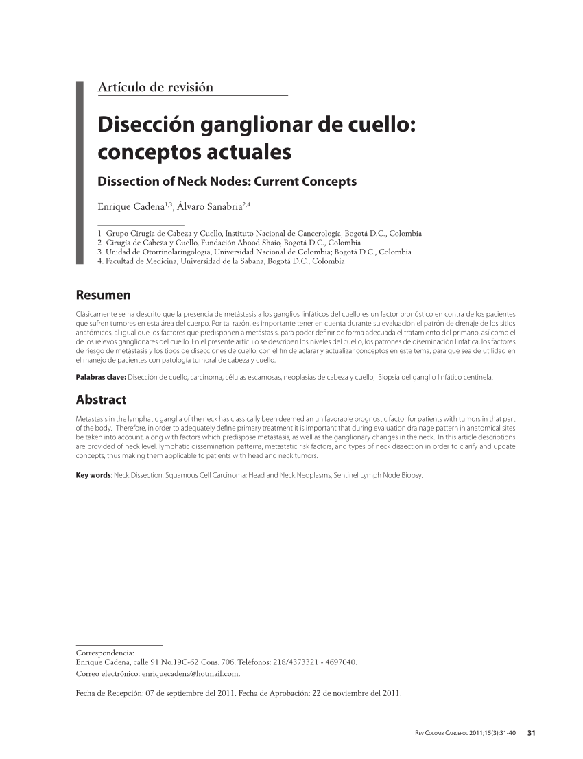 Género color Ciego PDF) Disección ganglionar de cuello: conceptos actuales