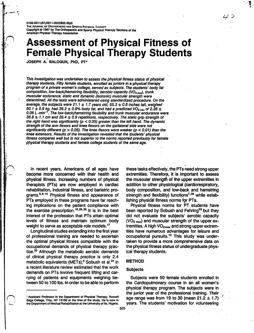 (PDF) Balogun JA. (1987). Assessment of physical fitness ...