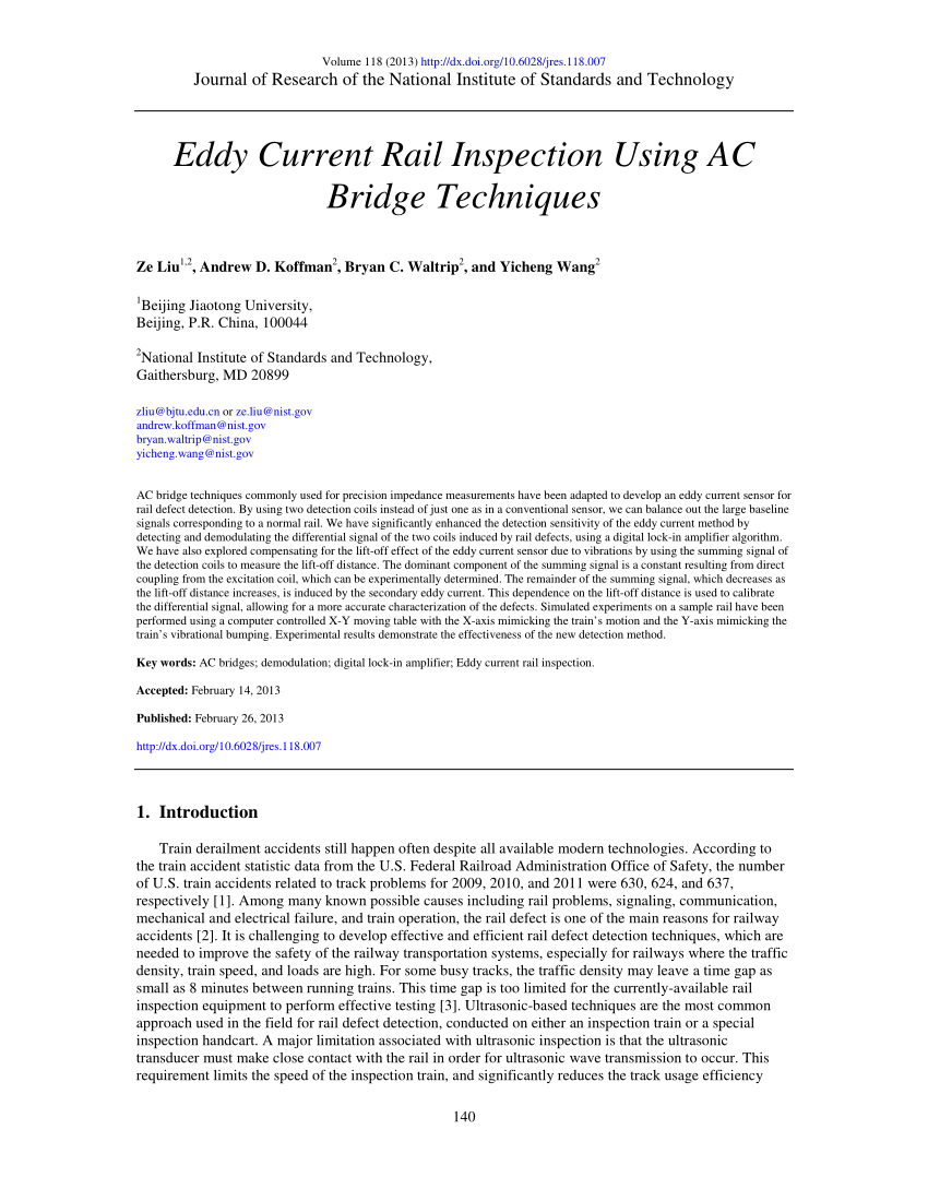 Pdf Eddy Current Rail Inspection Using Ac Bridge Techniques