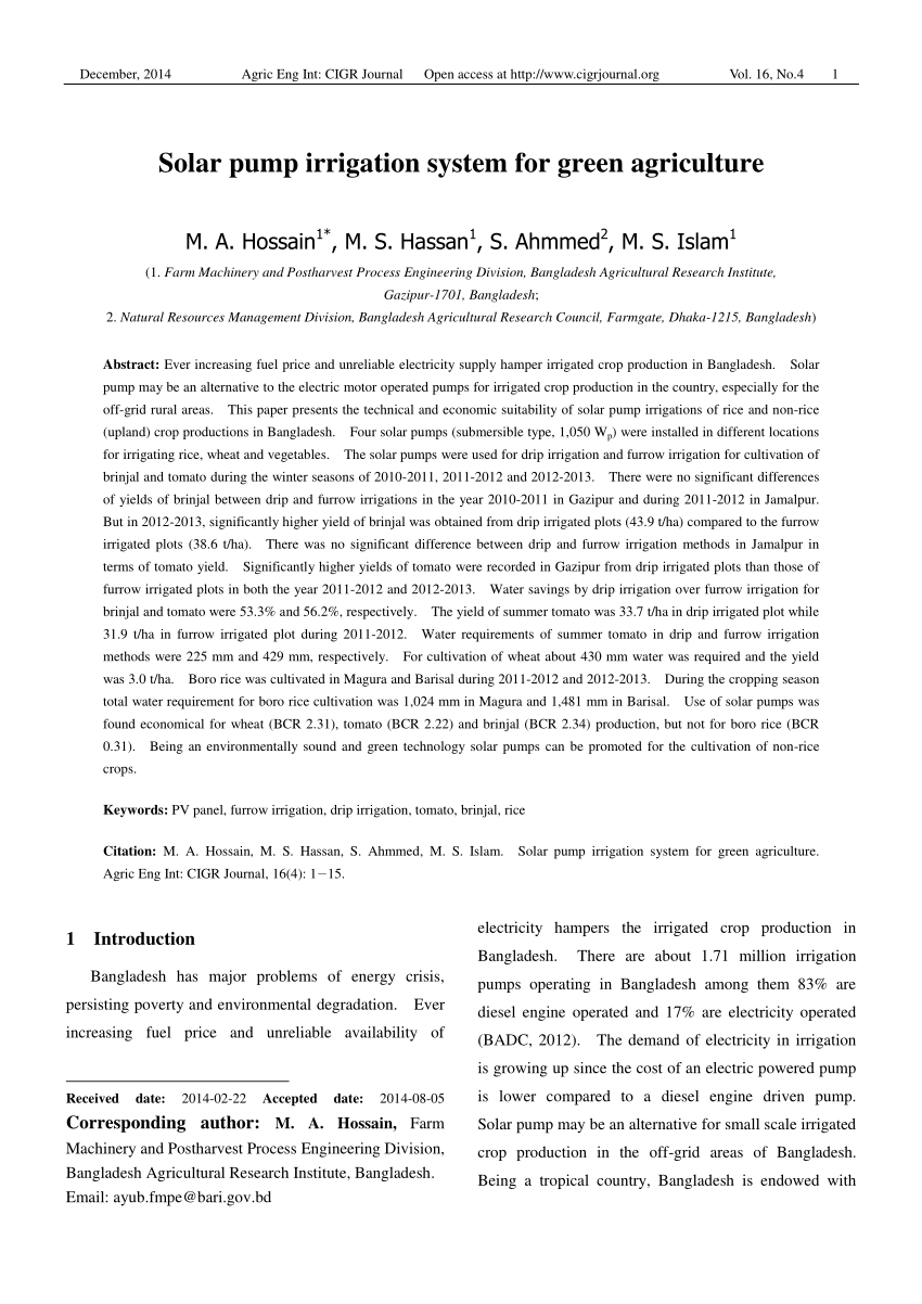 Pdf Solar Pump Irrigation System For Green Agriculture