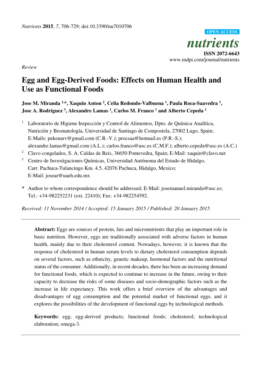 Pdf Egg And Egg Derived Foods Effects On Human Health And Use As Functional Foods
