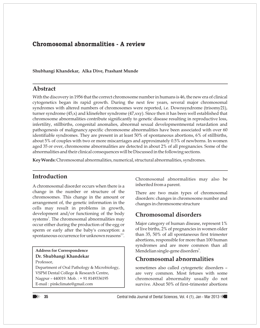 PDF) Chromosomal abnormalities -A review