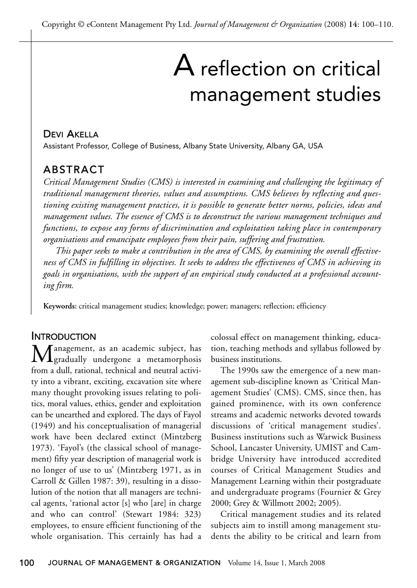 reflection essay principle of management