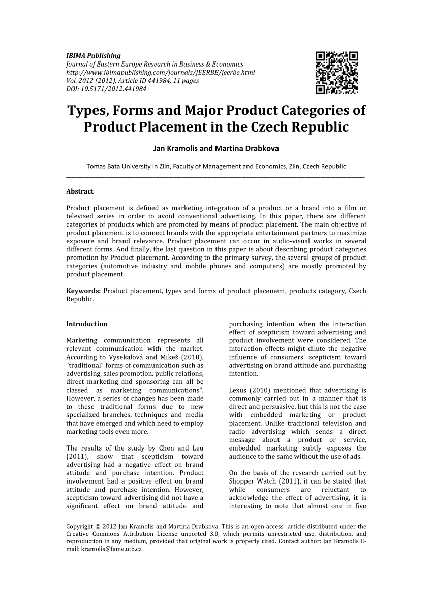 PDF) Types, Forms and Major Product Categories of Product Placement in the  Czech Republic