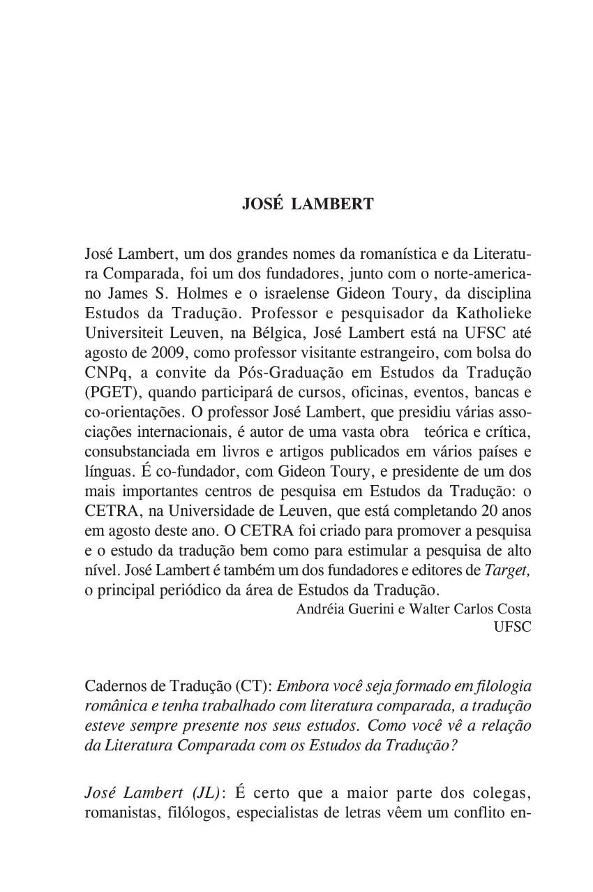 PDF) Cadernos de Tradução 39, vol. 2, 2019  Andréia Guerini, LAMBERT Jose,  and Walter Costa 