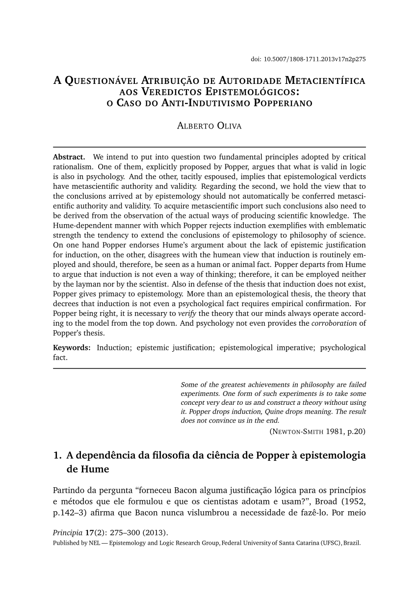 PDF) O papel da metafísica na epistemologia popperiana