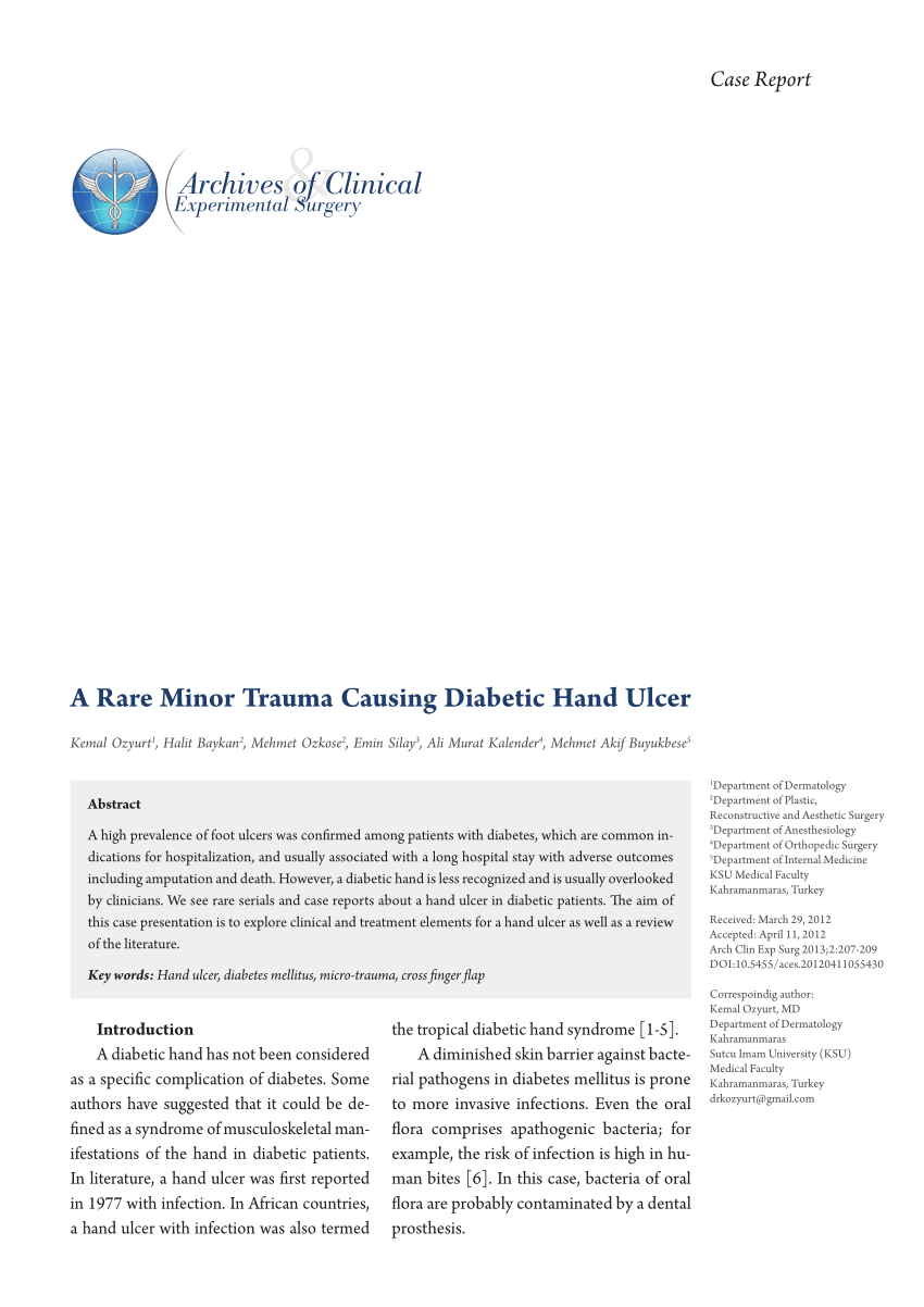 PDF) A Rare Minor-trauma Causing Diabetic Hand Ulcer