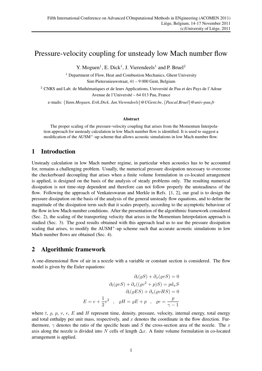 (PDF) Pressurevelocity coupling for unsteady low Mach number flow