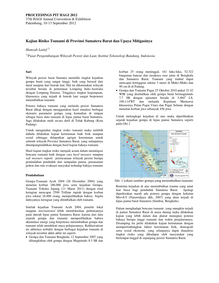 Pdf Kajian Risiko Tsunami Di Provinsi Sumatera Barat Dan Upaya