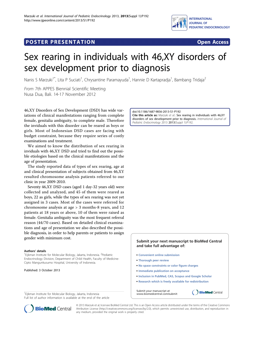 Pdf Sex Rearing In Individuals With 46 Xy Disorders Of Sex