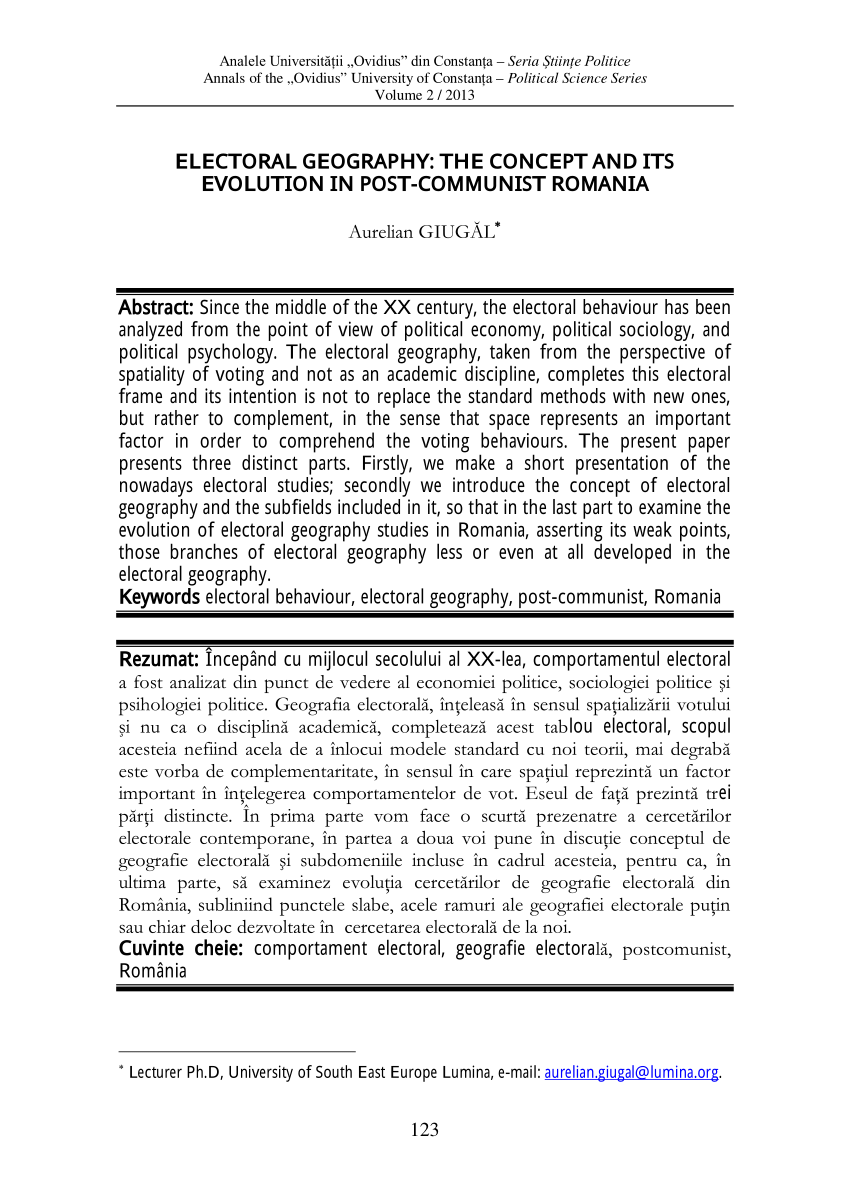 Pdf Electoral Geography The Concept And Its Evolution In Post