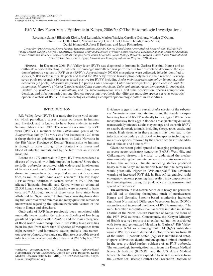 Rift Valley Fever Epizootic In The Central Highlands Of