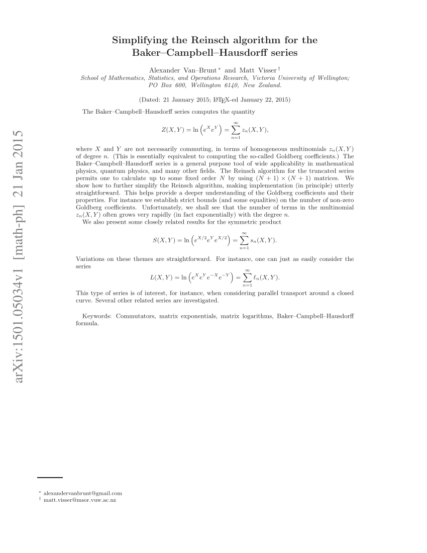 Pdf Simplifying The Reinsch Algorithm For The Baker Campbell Hausdorff Series