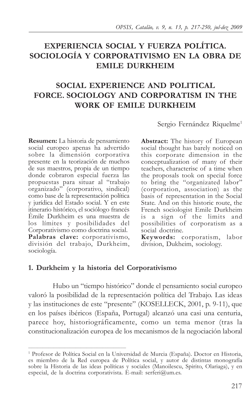 Pdf Experiencia Social Y Fuerza Política Sociologia Y Corporativismo Y En La Obra De Emile 3564