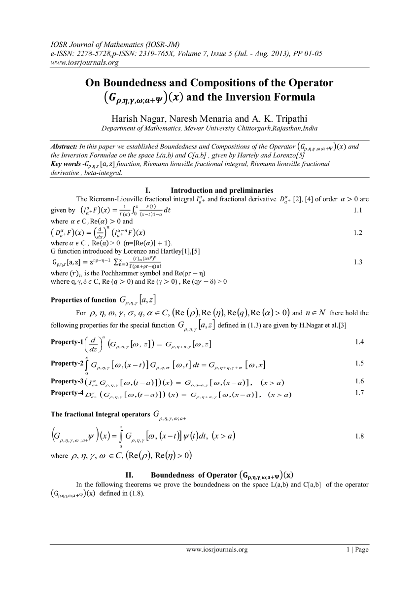 Pdf On Boundedness And Compositions Of The Operator 𝑮𝝆 𝜼 𝜸 𝝎 𝒂 𝜳 𝒙 And The Inversion Formula
