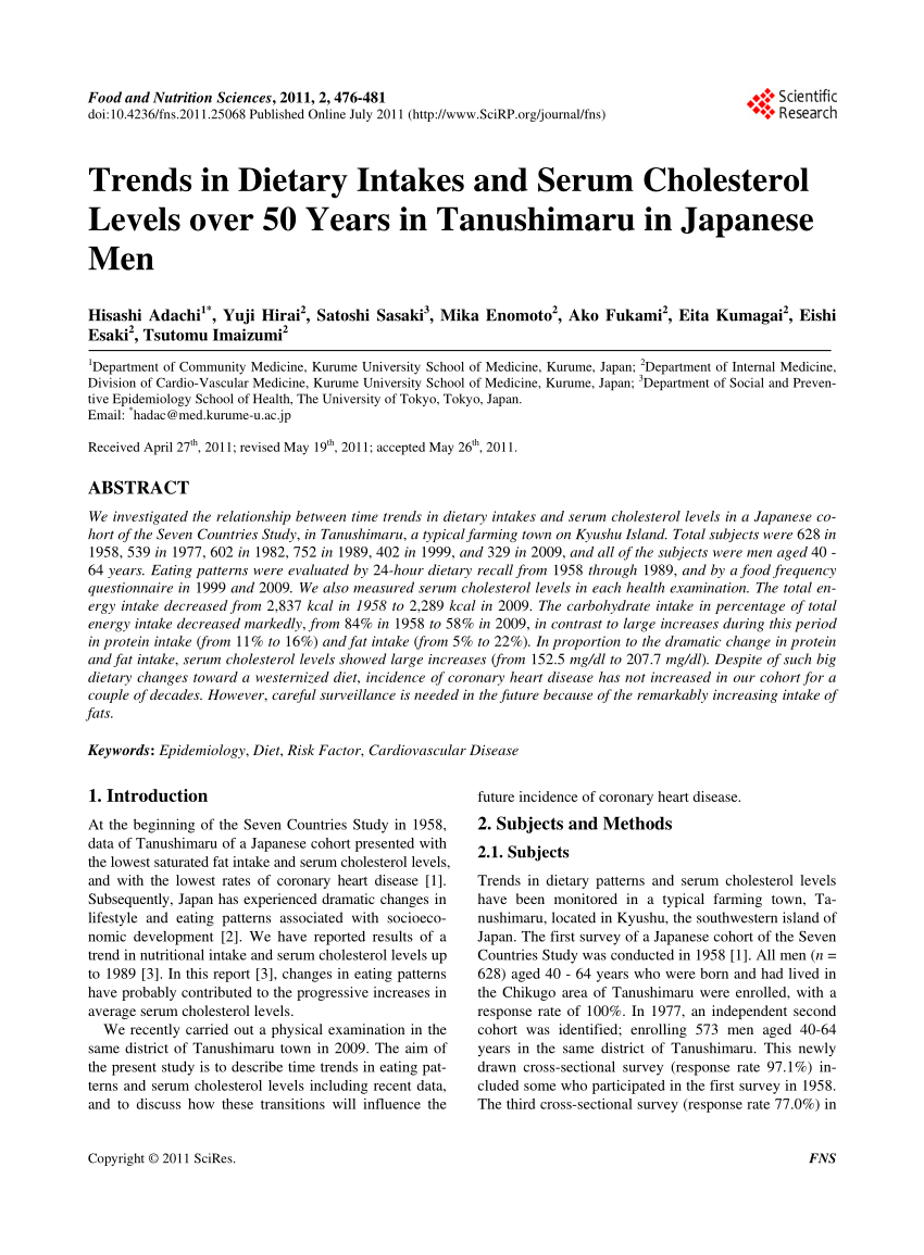 「Trends in nutritional intake and coronary risk factors over 60 years among Japanese men in Tanushimaru」の画像検索結果