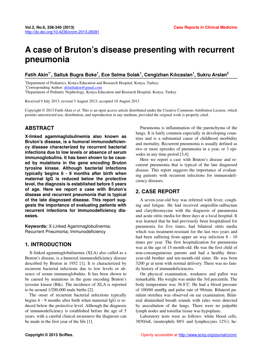 (PDF) A case of Bruton’s disease presenting with recurrent pneumonia