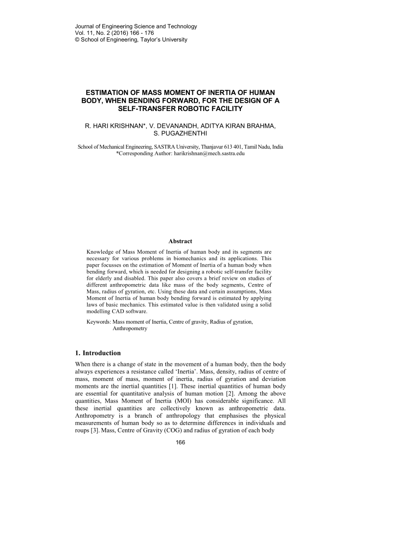 Pdf Estimation Of Mass Moment Of Inertia Of Human Body