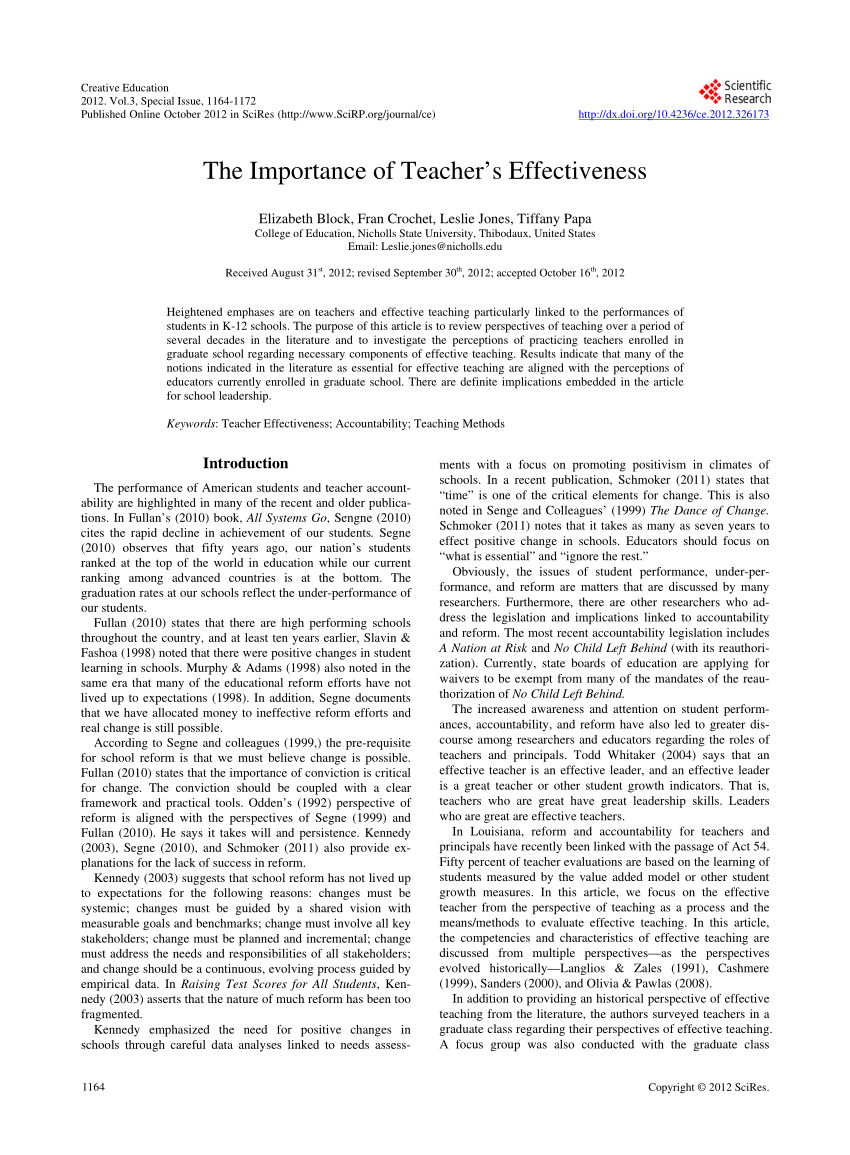 literature review on teacher effectiveness