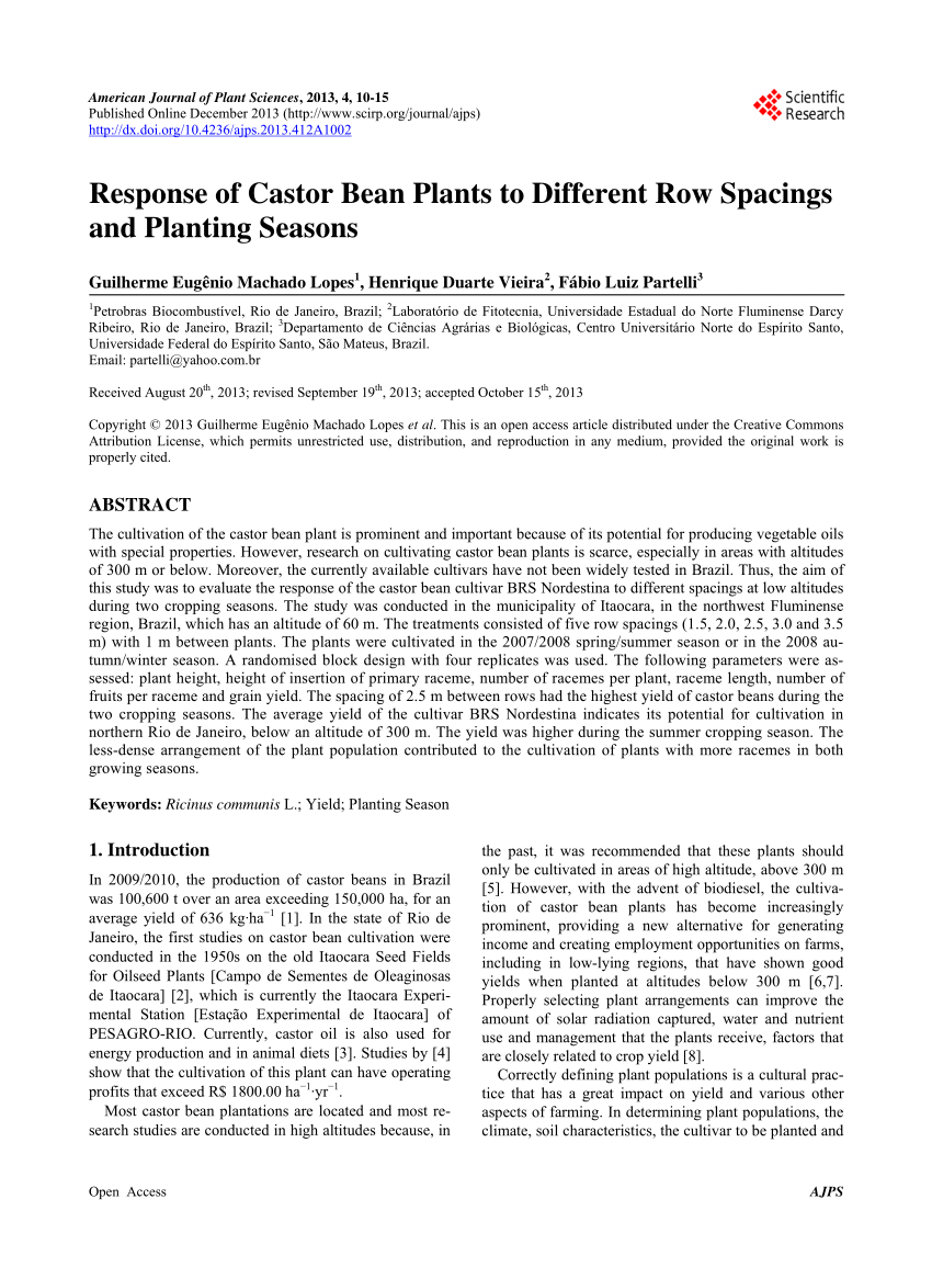 Pdf Response Of Castor Bean Plants To Different Row Spacings And Planting Seasons 6403