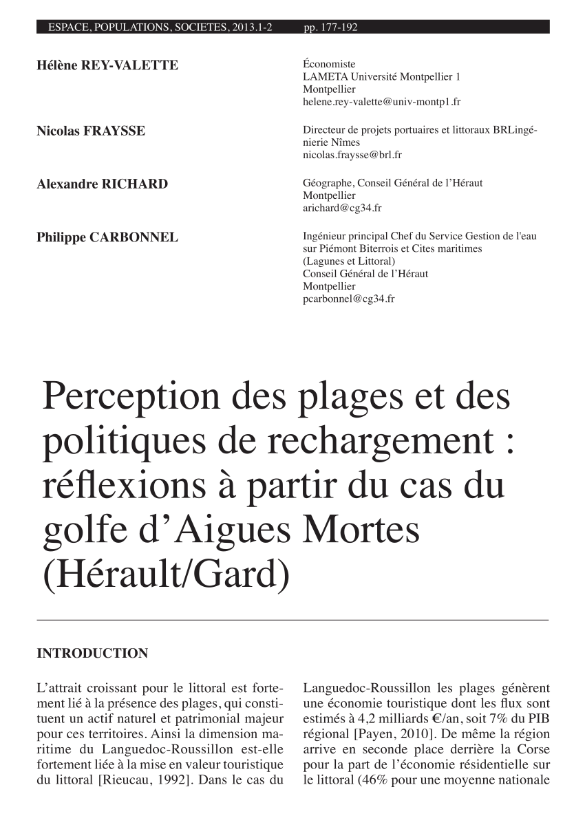 Pdf Perception Des Plages Et Des Politiques De Rechargement