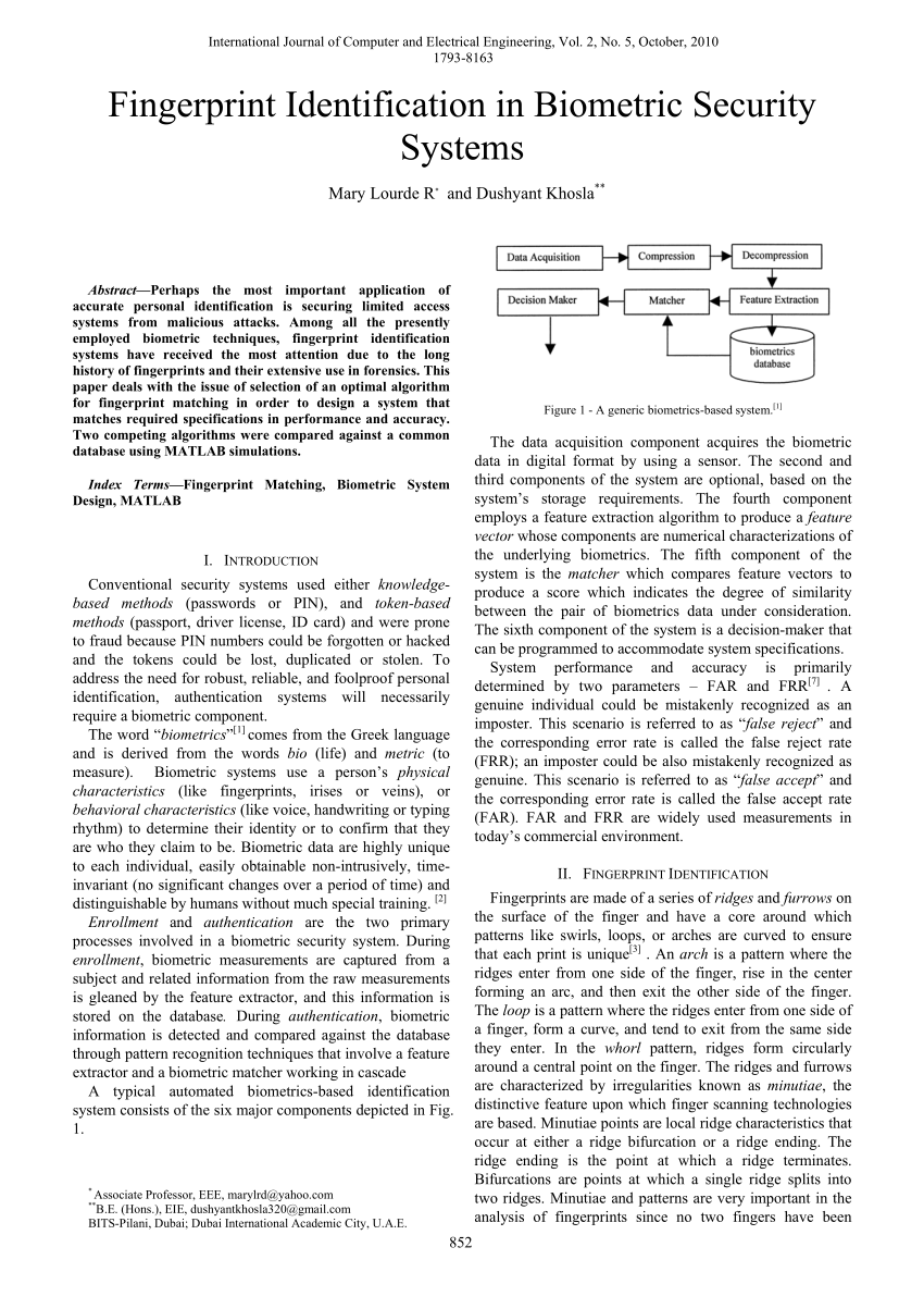 research paper on biometric security system