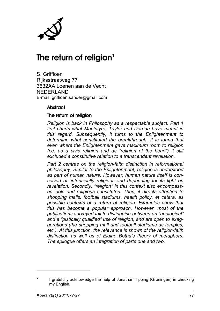 Pdf The Return Of Religion