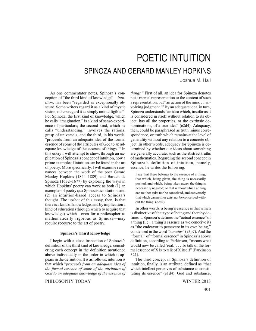 Pdf Poetic Intuition Spinoza And Gerard Manley Hopkins