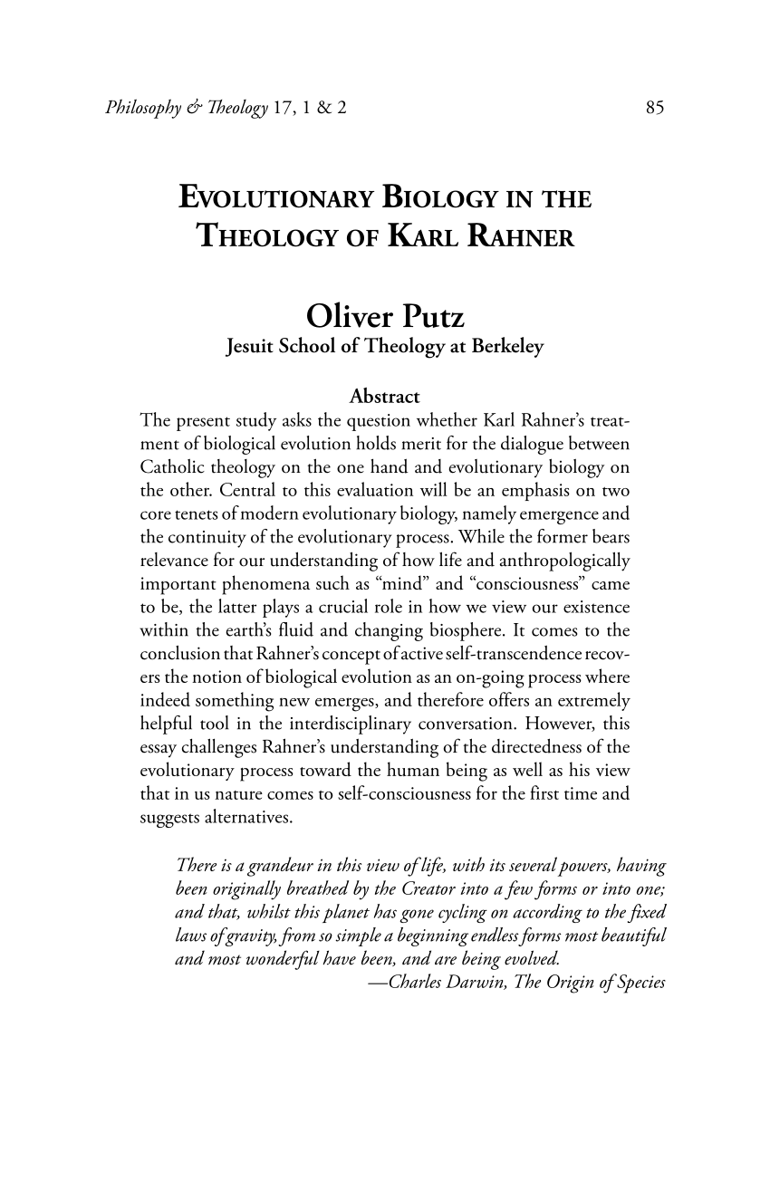 (PDF) Evolutionary Biology in the Theology of Karl Rahner