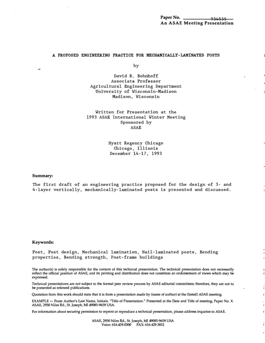 (PDF) A Proposed Engineering Practice for Mechanically-Laminated Posts