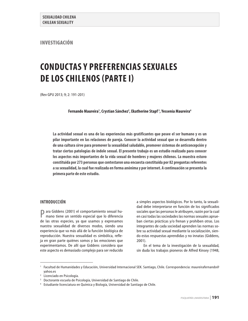 Pdf Conductas Y Preferencias Sexuales De Los Chilenos Parte I