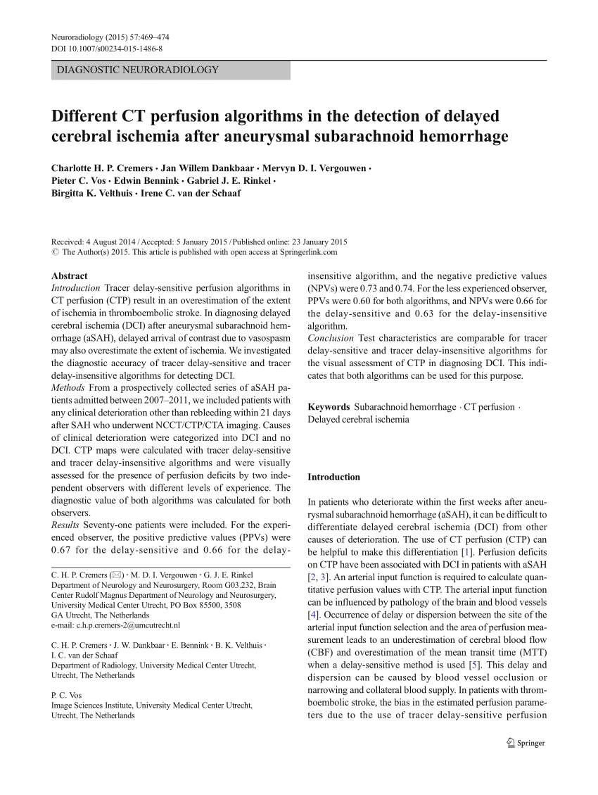 Pdf Different Ct Perfusion Algorithms In The Detection Of Delayed Cerebral Ischemia After 2635