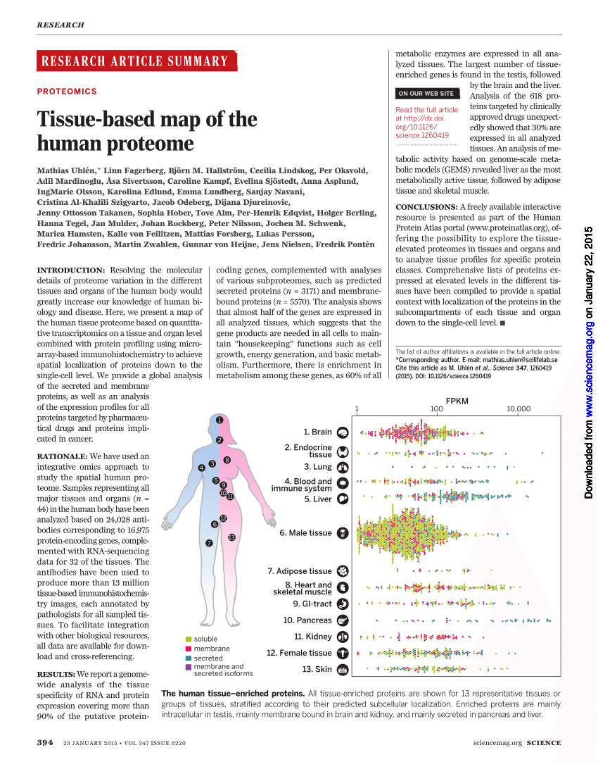 (PDF) Proteomics. Tissue-based map of the human proteome