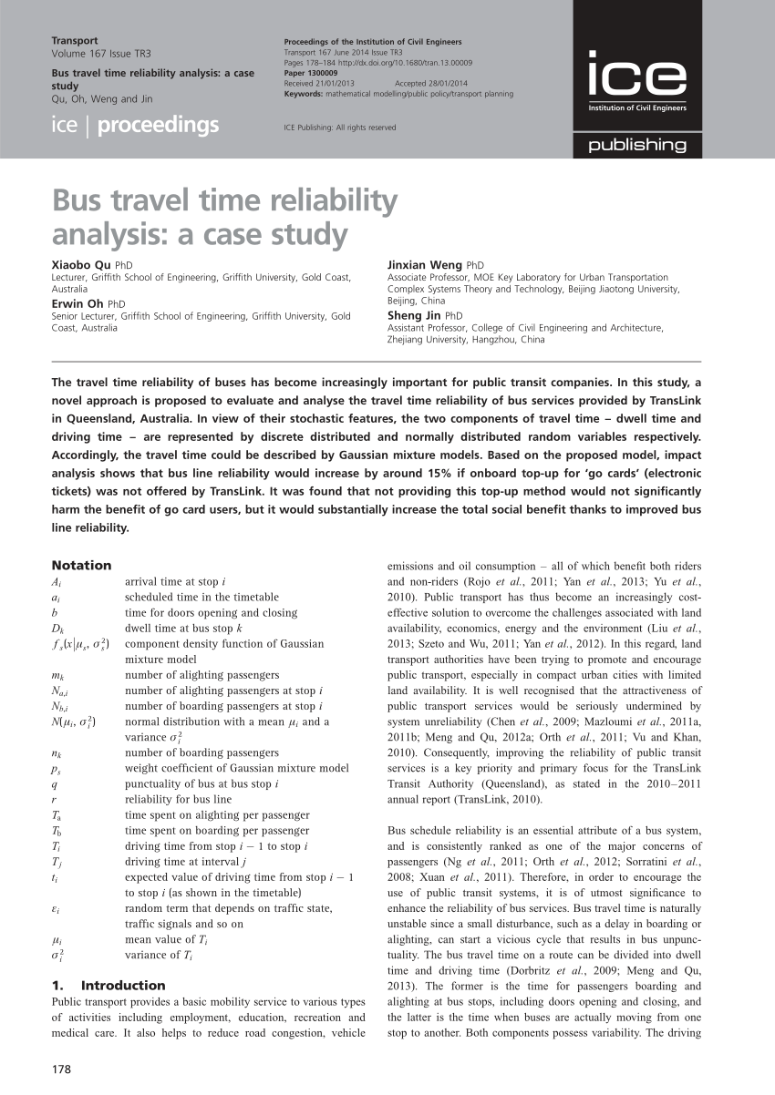 travel time reliability study