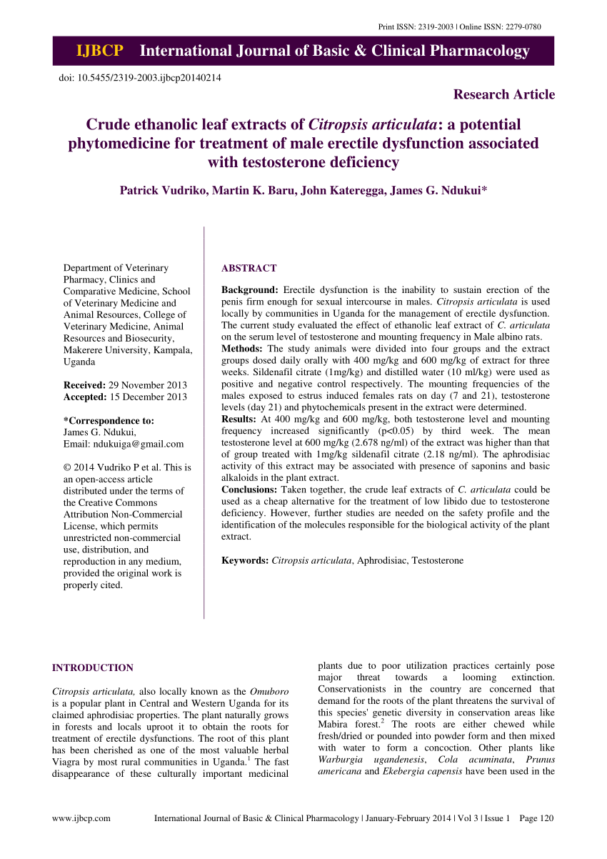 Pdf Crude Ethanolic Leaf Extracts Of Citropsis Articulata A Potential Phytomedicine For 