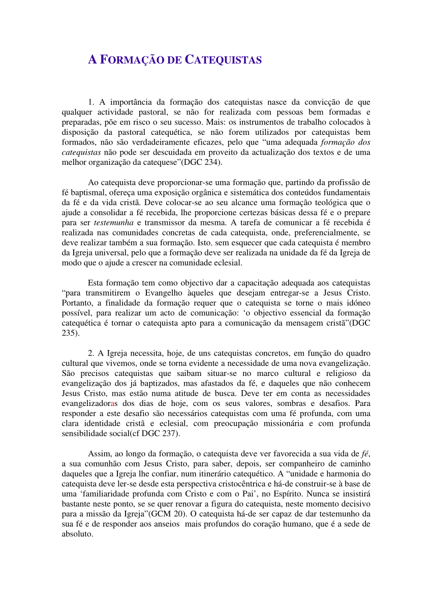 Pdf A Formação De Catequistas 