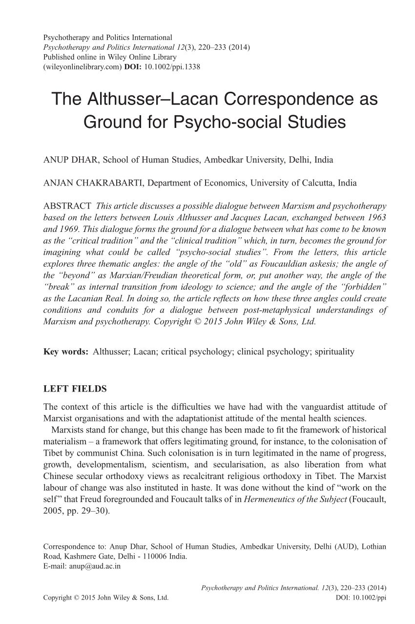 Books/Louis Althusser/Louis Althusser - No Subject - Encyclopedia of  Psychoanalysis - Encyclopedia of Lacanian Psychoanalysis