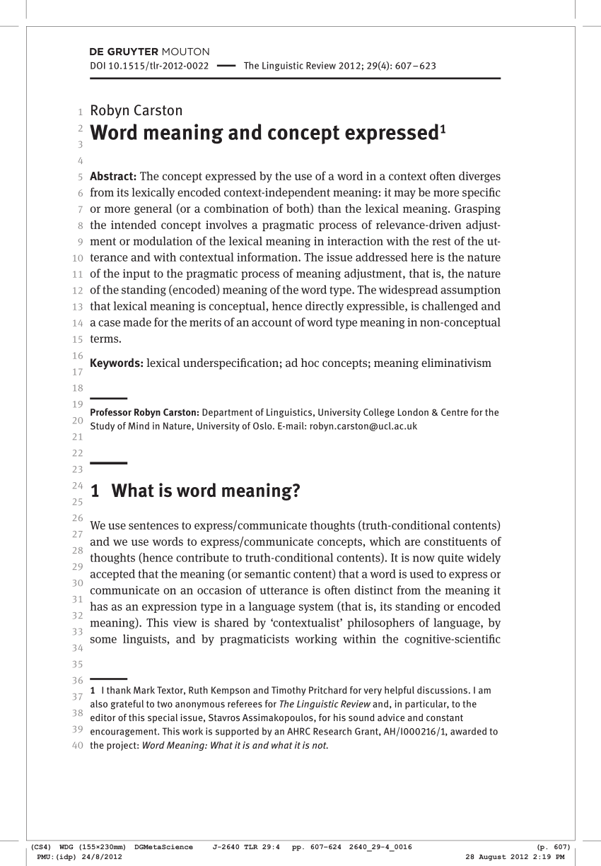 Pdf Word Meaning And Concept Expressed