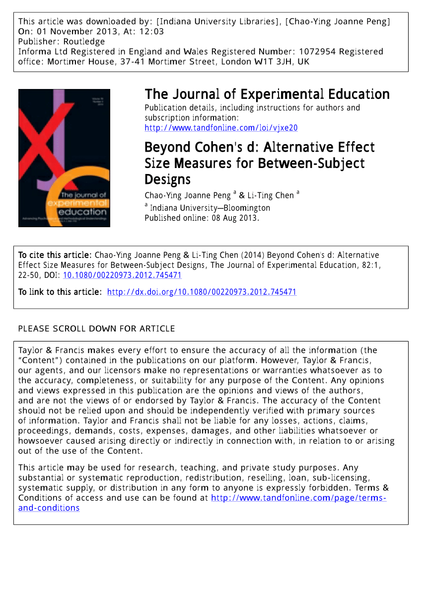 Rusland Spille computerspil type PDF) Beyond Cohen's d : Alternative Effect Size Measures for  Between-Subject Designs