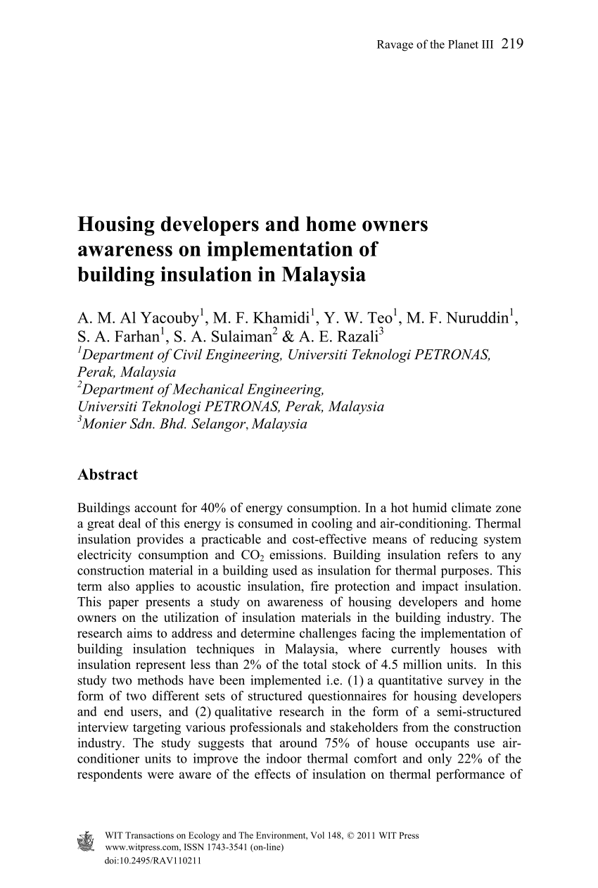 PDF) Housing developers and home owners awareness on 