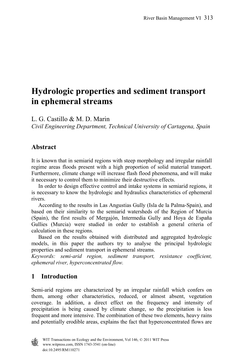 PDF) Hydrologic properties and sediment transport in ephemeral streams