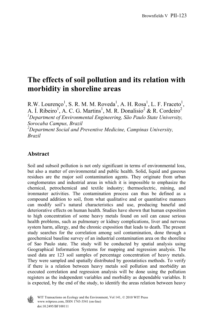 Pdf The Effects Of Soil Pollution And Its Relation With Morbidity In Shoreline Areas