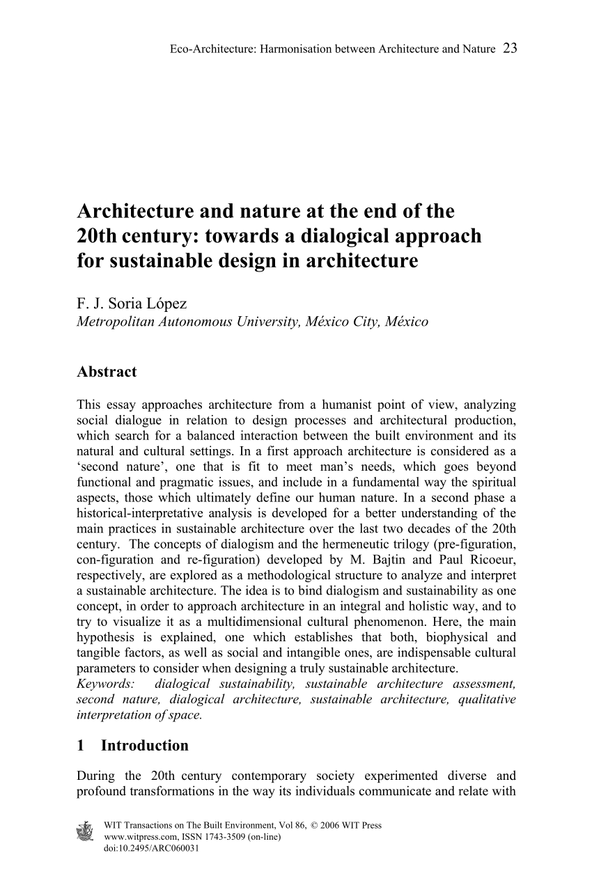 PDF) Architecture and nature at the end of the 20th century: towards a dialogical approach sustainable design