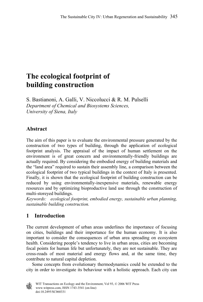 Pdf The Ecological Footprint Of Building Construction