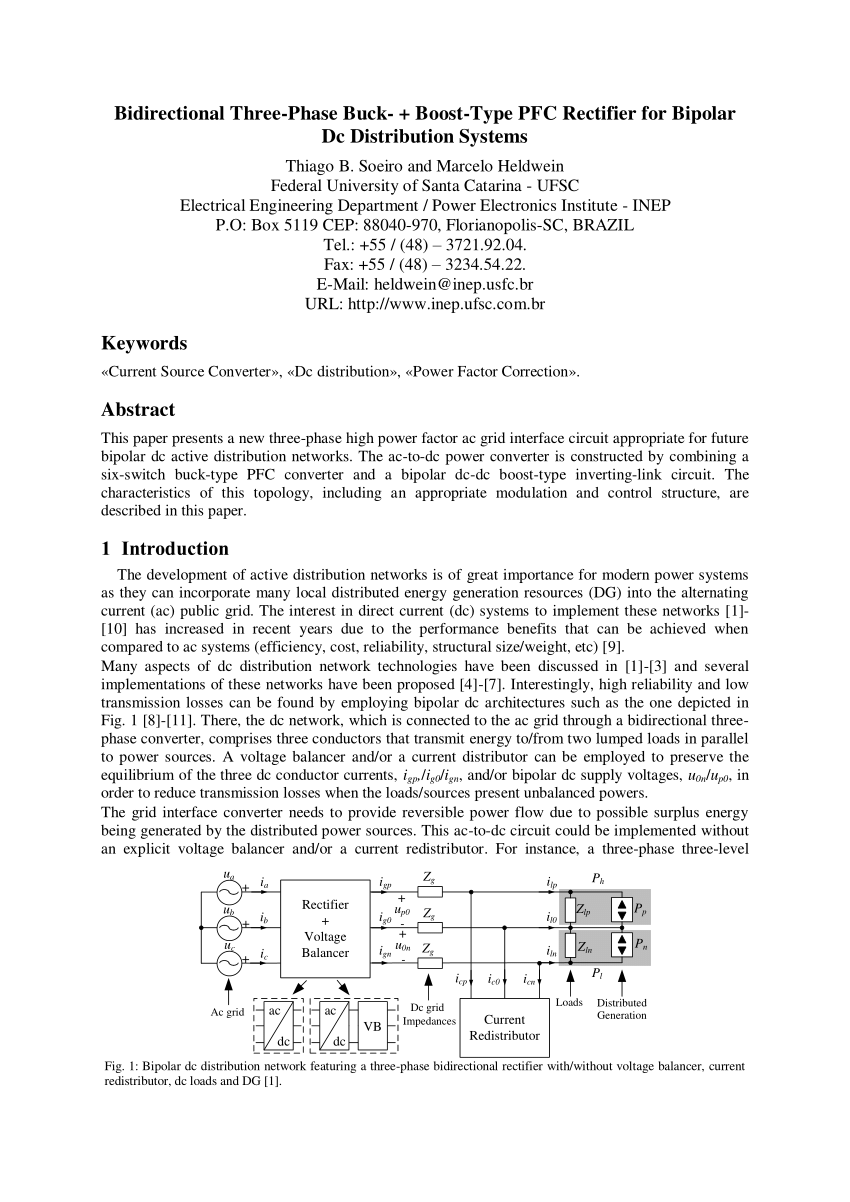 Pdf Bidirectional Three Phase Buck Boost Type Pfc Rectifier For Bipolar Dc Distribution Systems