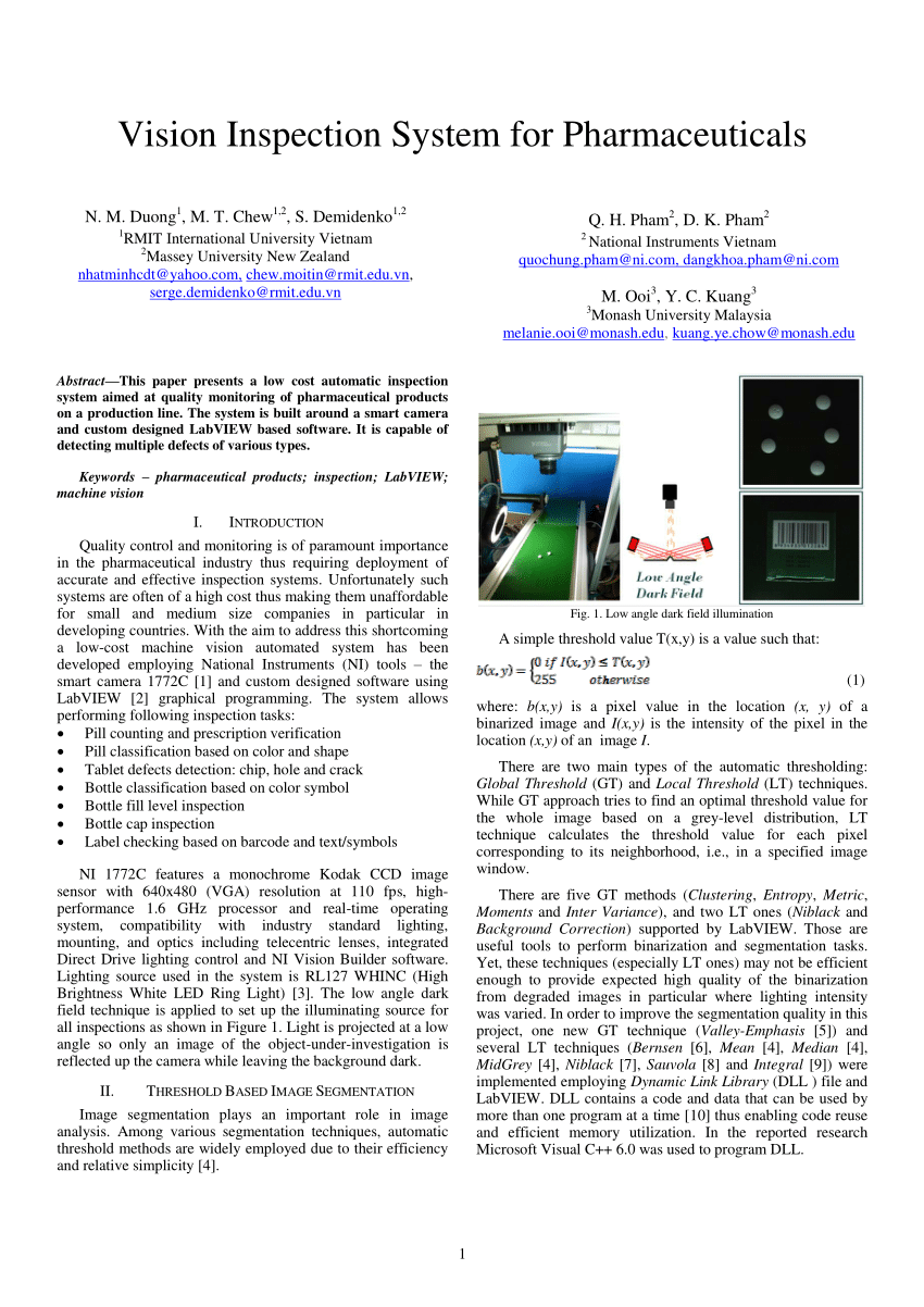 (PDF) Vision inspection system for pharmaceuticals