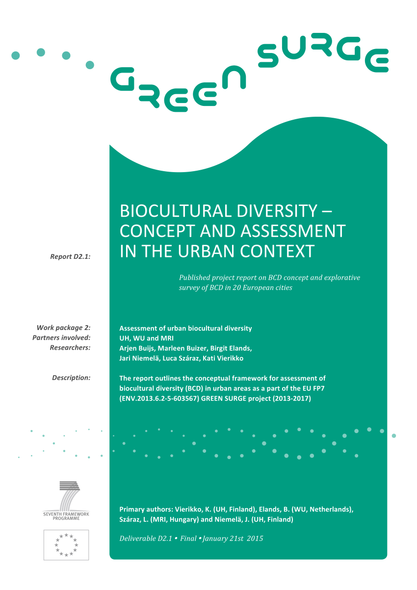 Pdf Biocultural Diversity Concept And Assessment In The Urban Context Published Project Report On d Concept And Explorative Survey Of d In European Cities