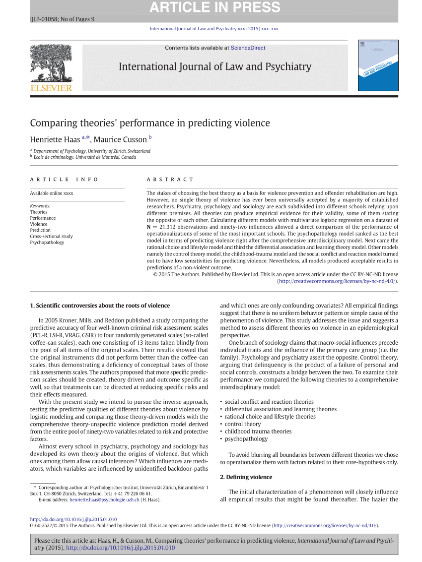 PDF) Comparing theories' performance in predicting violence