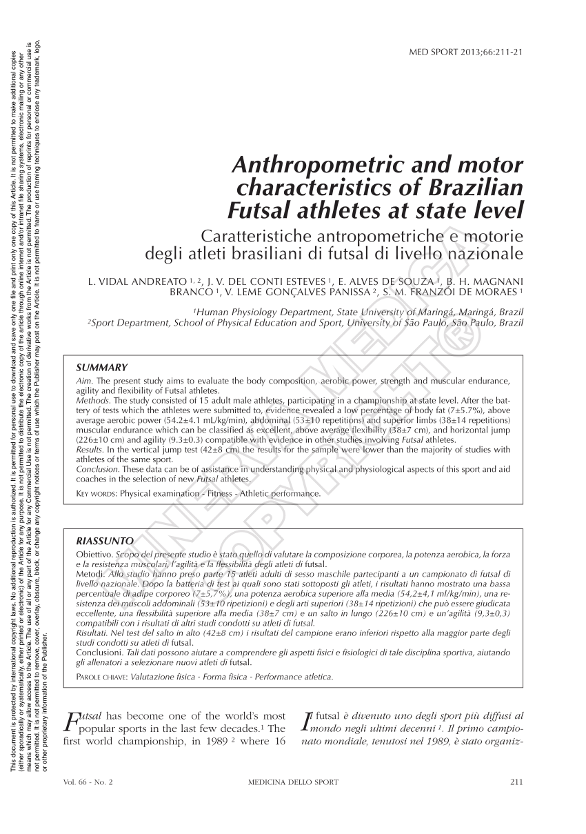 PDF) Anthropometric and motor characteristics of Brazilian Futsal athletes  at state level