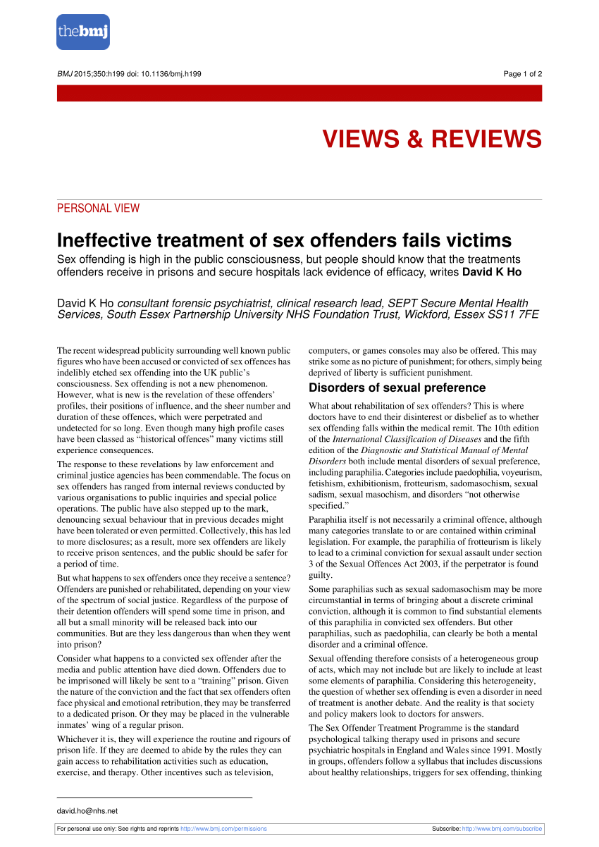 PDF) Ineffective treatment of sex offenders fails victims